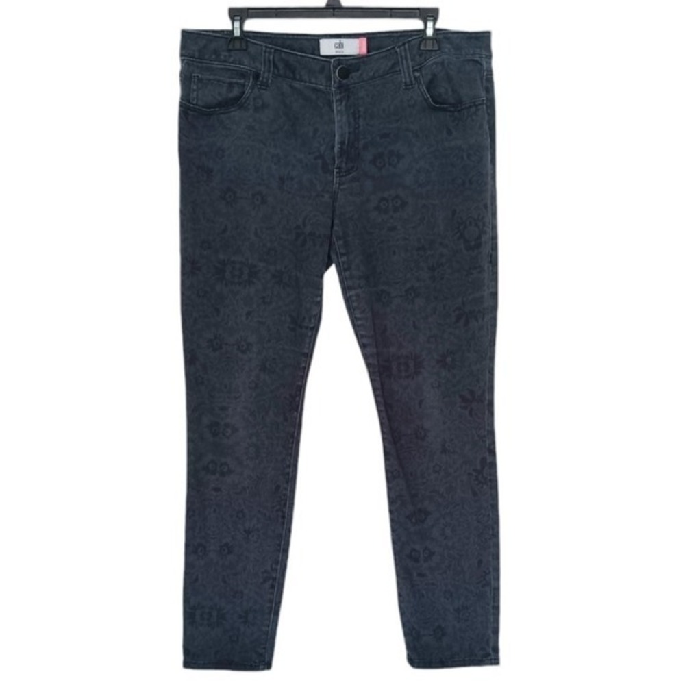 Cabi Skinny Jeans Women Size 14 Dark Blue Floral Damask Print Mid Rise Denim